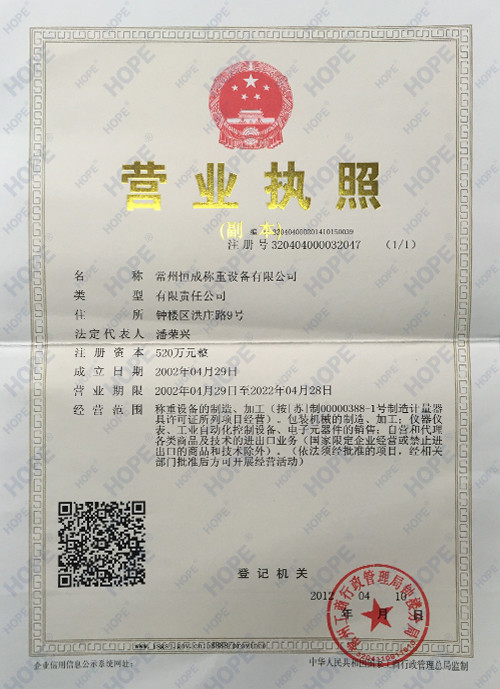 China SMARTWEIGH INSTRUMENT CO.,LTD Certificaciones